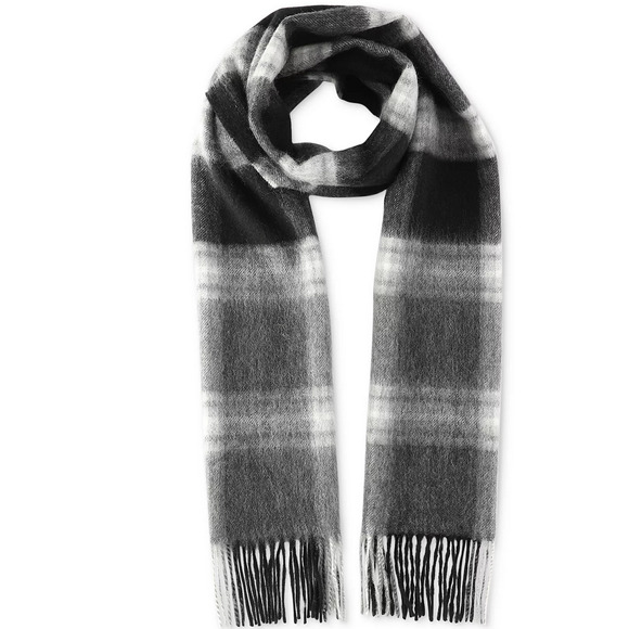 Club Room Men Maxwell Plaid Cashmere Scarf Black/Gray One Size - Picture 3 of 4